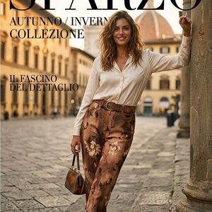 Italian Sfarzo Couture Jeans  High Fashion Floral Print Trousers in a Brown